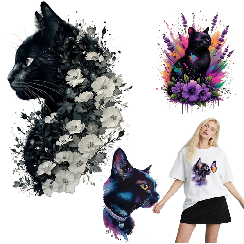 3D Printing Vinyl - สติ๊กเกอร์ไวนิลลายสัตว์ พิมพ์ลายด้วยความร้อน หมึกสีขาว ปั๊มร้อน ลายภูมิทัศน์และแมว สำหรับตกแต่งเสื้อฮู้ดดี้