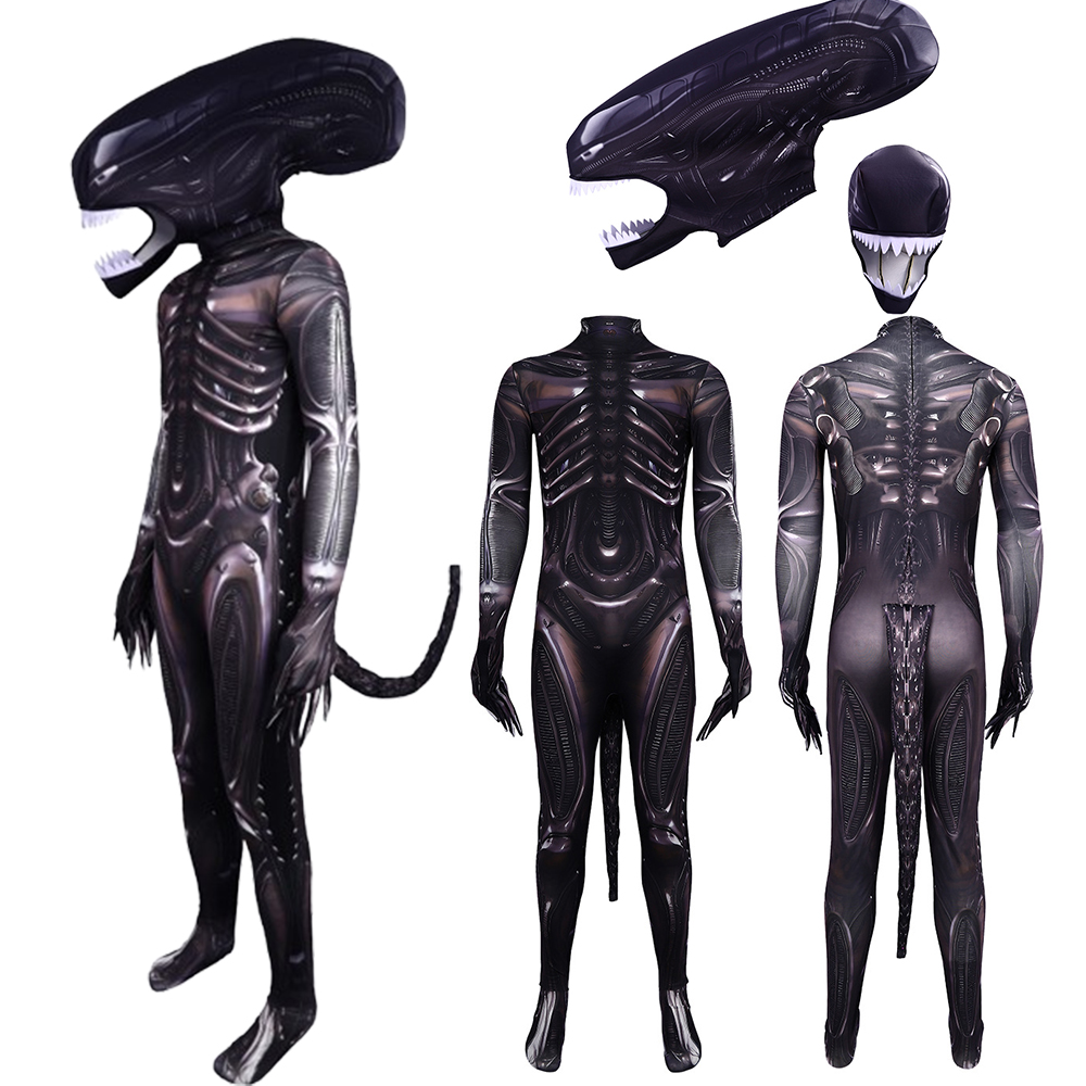 3D Printing Xenomorph - ชุดคอสเพลย์เอเลี่ยน เซโนมอร์ฟ, ชุดจั๊มสูทพิมพ์ลาย 3 มิติ พร้อมหน้ากาก,