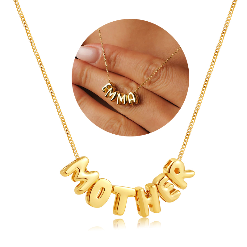 3D Printing Jewelry - สร้อยคอตัวอักษรแบบฟองสบู่ สร้อยคอชื่อแบบฟองสบู่ 3 มิติ สร้อยคอชื่อแบบลูกโป่งสำหรับผู้หญิงและเด็กผู้หญิง ชุบทอง