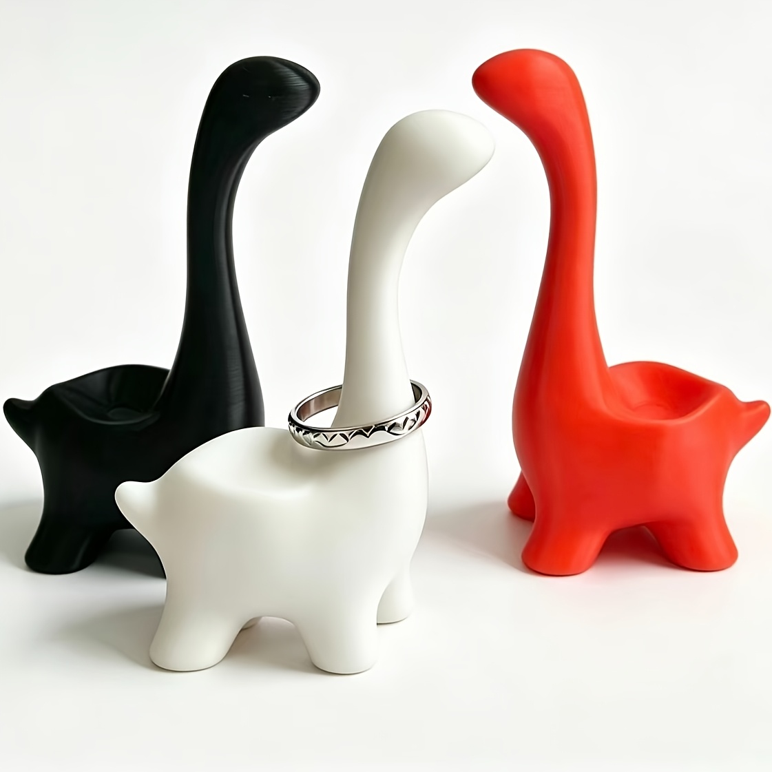 3D Printing Jewelry - ที่วางแหวนรูปไดโนเสาร์คอยาวแบบเรียบง่าย 2 ชิ้น ถาดใส่เครื่องประดับขนาดเล็กพิมพ์ 3 มิติ